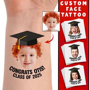 Graduation Tattoo Gift Custom Photo And Text Temporary Tattoo, Personalized Tattoo, Fake Tattoo