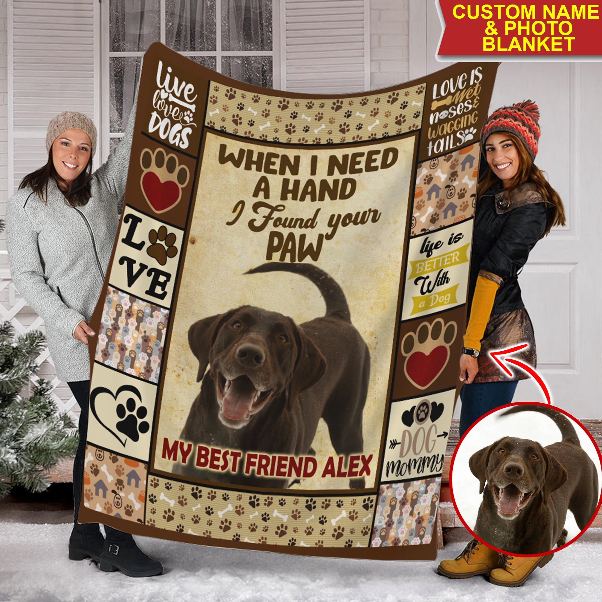 When I Need A Hand, I Found Your Paw - Custom Photo - Personalized Fleece Blanket, Christmas Gift For Pet Lover