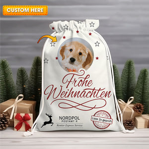 Frohe Weihnachten Custom Photo, Personalized String Bag, Christmas Gift