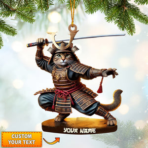 Samurai Cat Christmas Home Decor Christmas Ornament, Personalized Ornament