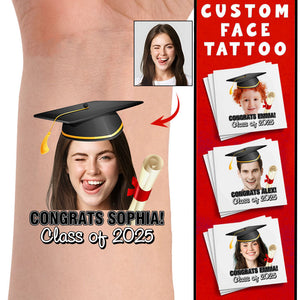 Graduation Tattoo Gift Custom Photo And Text Temporary Tattoo, Personalized Tattoo, Fake Tattoo