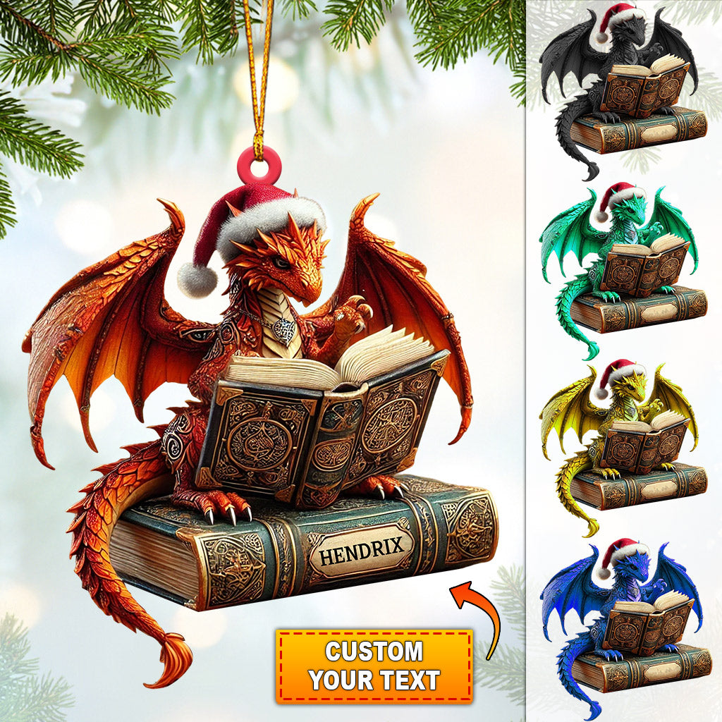 Dragon Reading Book Christmas Ornament, Personalized Ornament