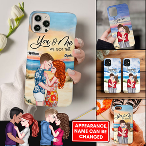 Couple Kissing At Beach Sunset Sunrise - Custom Appearance And Names - Personalized Phone Case - Gift For Couple