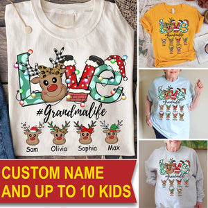 Love Grandma Life, Family Deer - Custom Name - Personalized T-Shirt - Family Gift