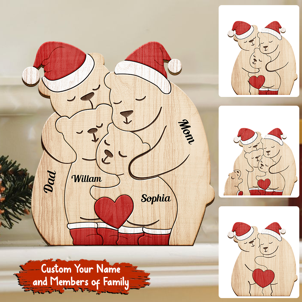 Personalized Wooden Bears Family Christmas - Puzzle Wooden Bears Family - Wooden Pet Carvings