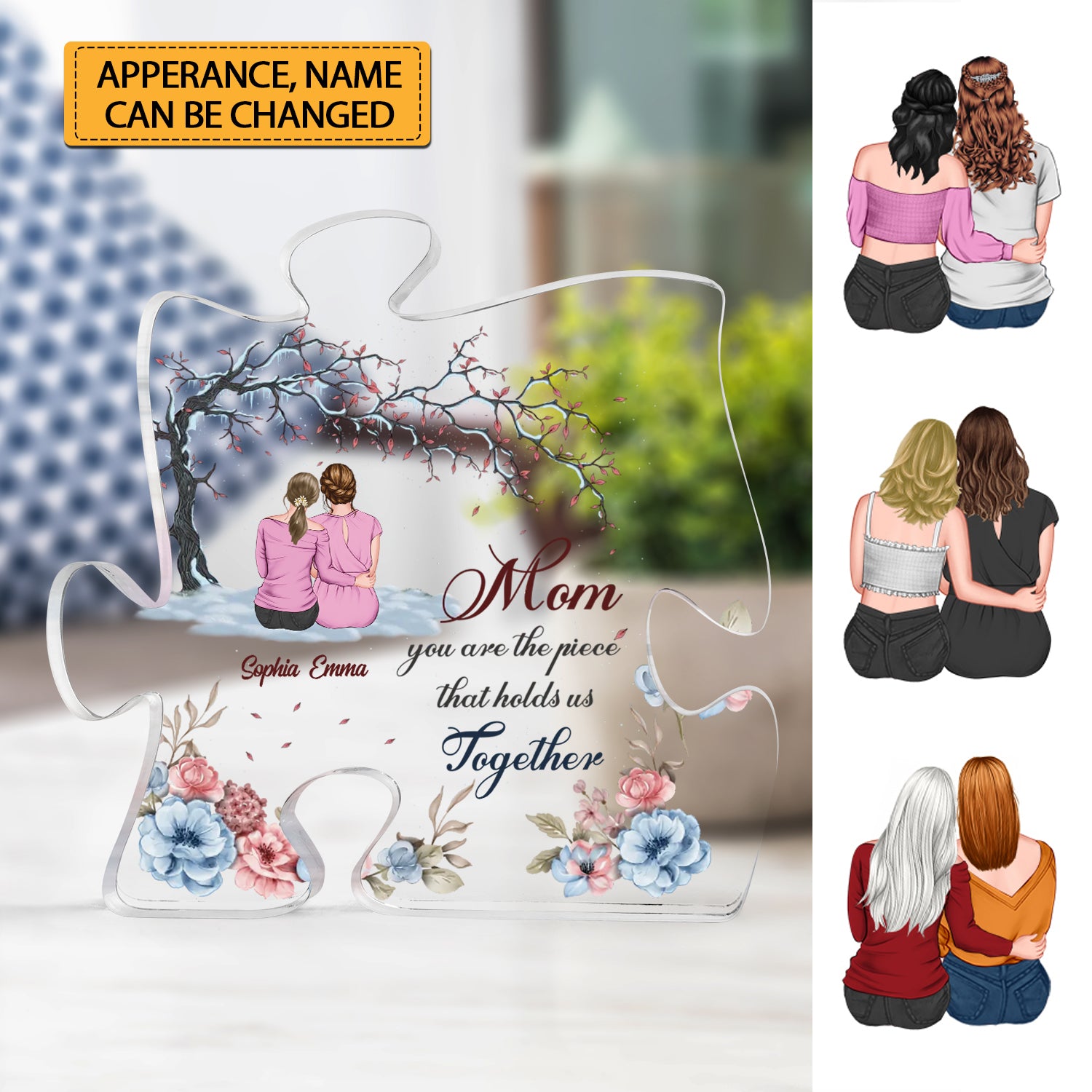 Mom You Are The Piece That Holds Us Together  - Custom Appearances And Texts - Personalized Puzzle Shaped Acrylic Plaque - Gift For Family