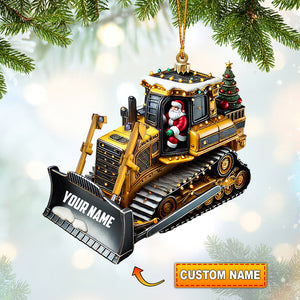 Santa Rides Snowplow Christmas Ornament, Personalized Ornament