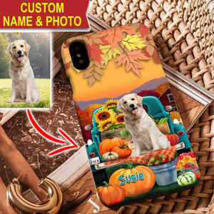 Autumn Dog On Car - Cutie Puppy - Custom Photo And Name - Personalized Phone Case, Gift For Pet Lover