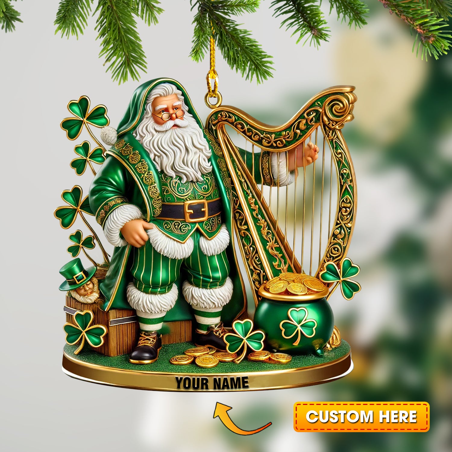 Harp Patrick Day Home Decor Christmas Ornament, Personalized Ornament