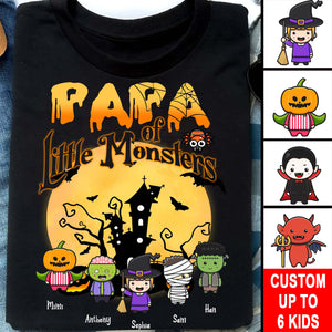 Papa Of Little Monsters  - Custom Characters And Names - Personalized T-Shirt - Gift For Family - Halloween Gift