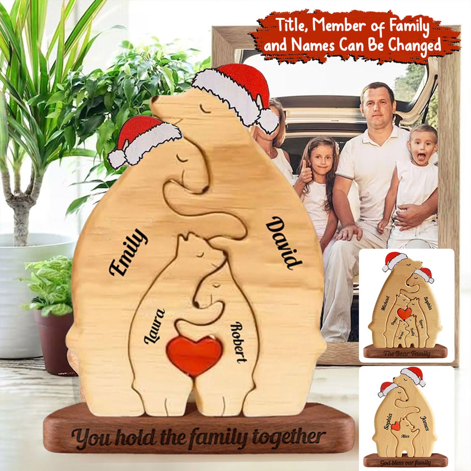 Christmas Personalized Wooden Bears Family - Puzzle Wooden Bears Family - Wooden Pet Carvings