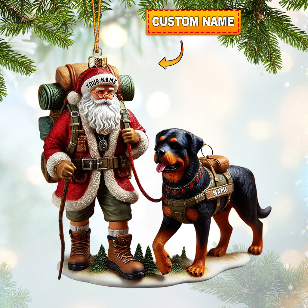 Climbing Santa And Dog Home Decor Christmas Ornament, Personalized Ornament