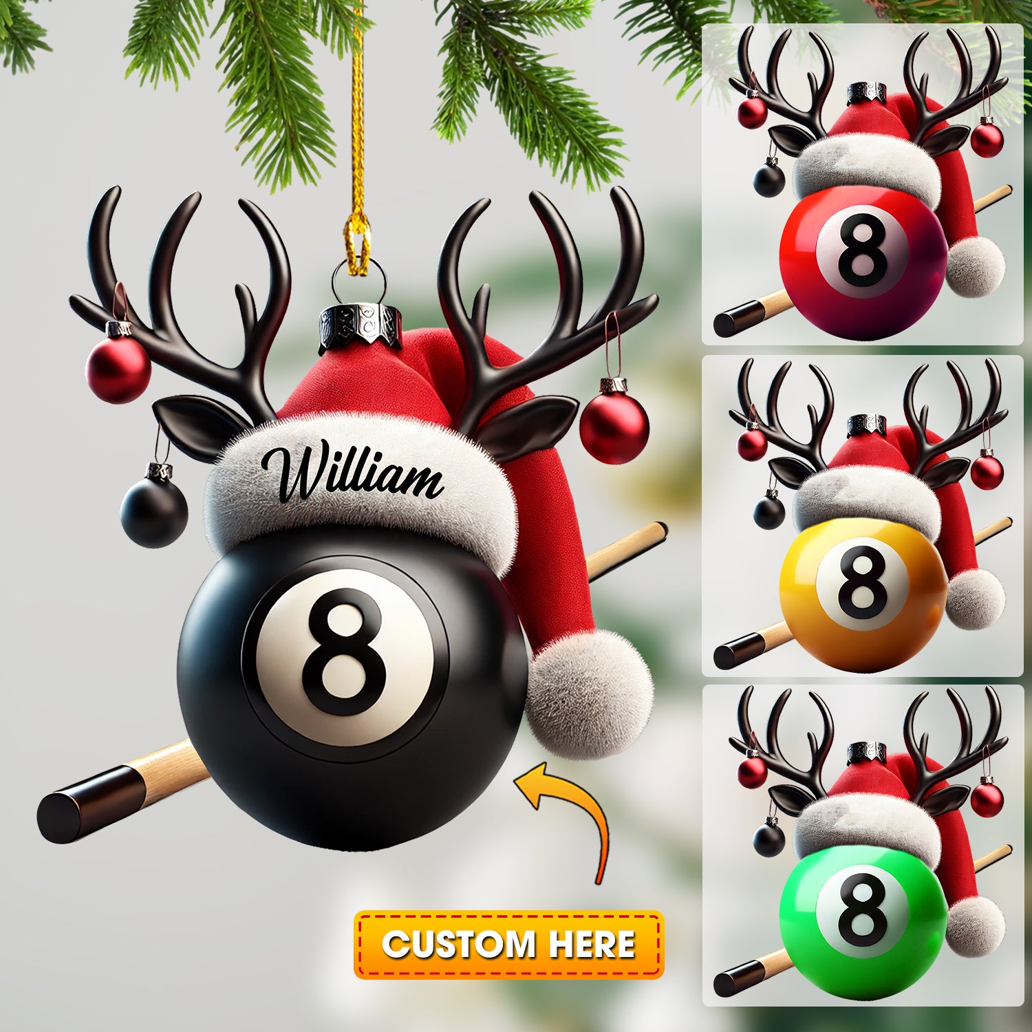 Billiard Ball Christmas Ornament, Personalized Ornament