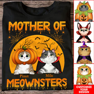 Mother Of Meownsters - Custom Cat And Name - Personalized T-Shirt - Halloween Cat Lover Gift