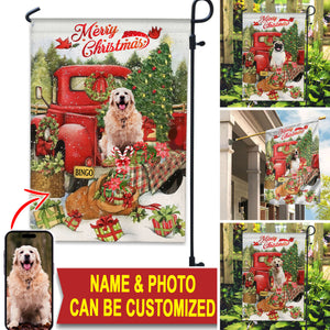 Merry Christmas, Pet On Car - Personalized Pet Photo And Name Flag - Christmas Gift, Gift For Pet Lovers