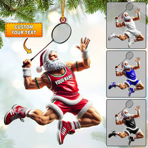 Santa Plays Badminton Christmas Ornament, Personalized Ornament