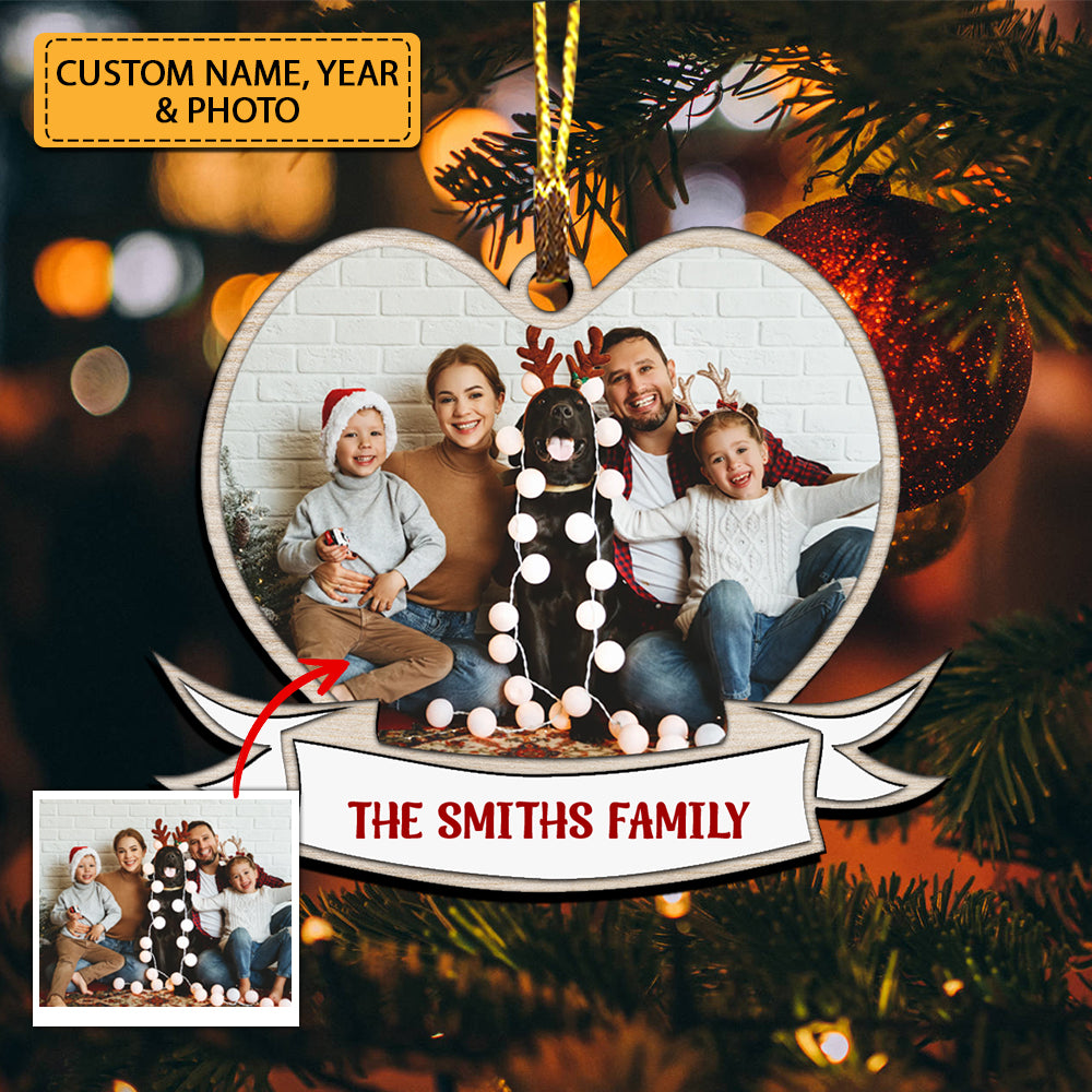 First Christmas Family Heart - Custom Photo And Names, Personalized Acrylic Ornament - Gift For Christmas, Gift For Family