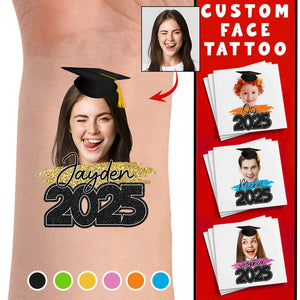 Graduation Tattoo Gift Custom Photo And Text Temporary Tattoo, Personalized Tattoo, Fake Tattoo