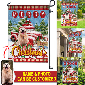 Merry Christmas Pet's House - Personalized Pet Photo And Name Flag - Christmas Gift, Gift For Pet Lovers