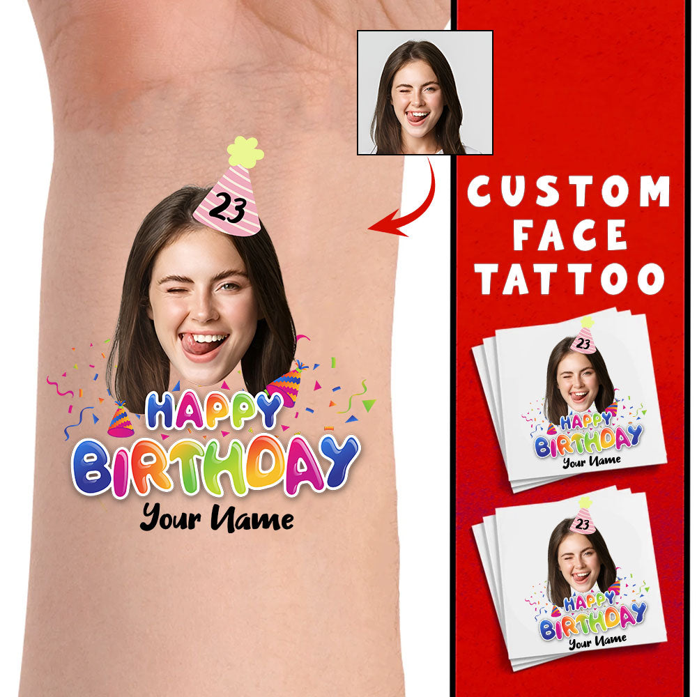 Welcome Birthday Party Tattoo, Custom Photo And Texts Temporary Tattoo, Personalized Tattoo, Fake Tattoo