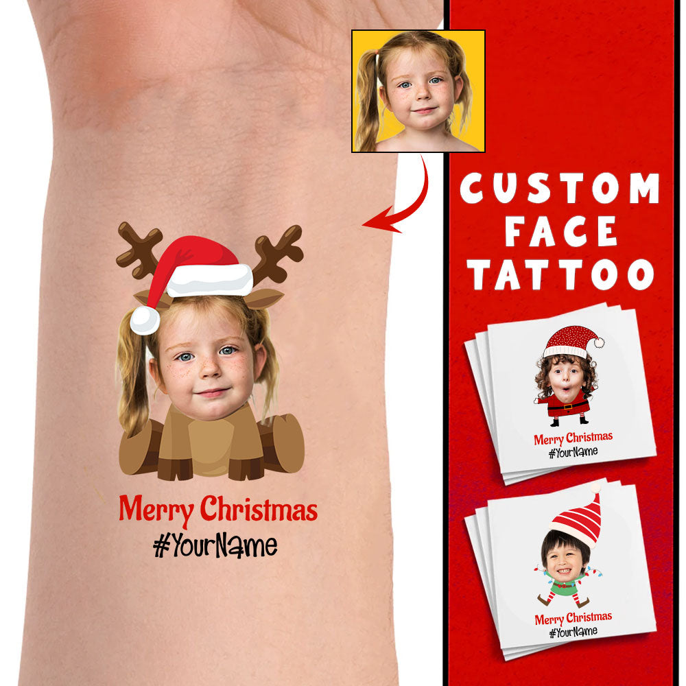 Christmas Costume Kid, Custom Photo And Text Temporary Tattoo, Personalized Tattoo, Fake Tattoo