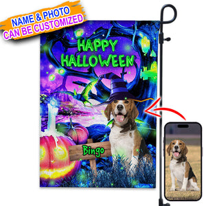 Happy Halloween - Personalized Pet Photo & Name Flag - Gift For Pet Lovers