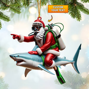 Santa Diver Riding Shark Christmas Ornament, Personalized Ornament