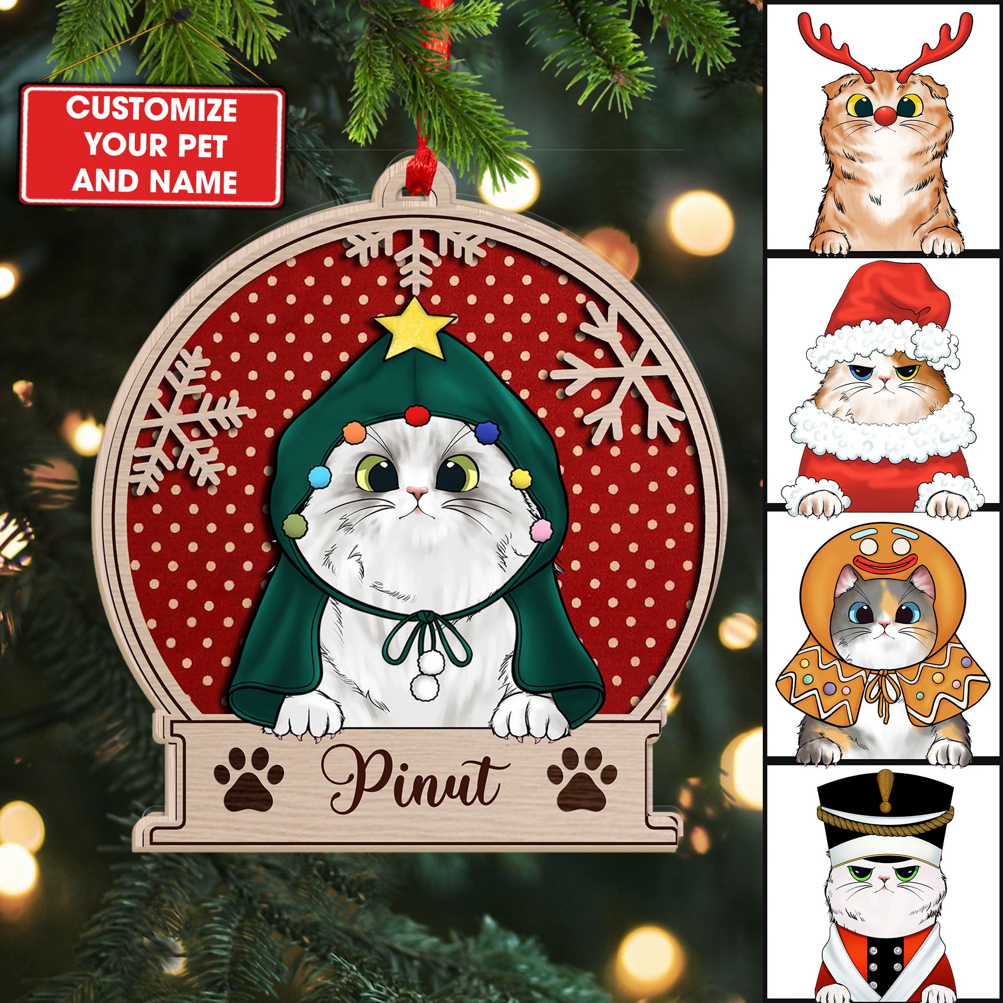 Cutie Cat With Costume - Christmas Gift For Cat Lovers - Personalized Custom Shaped Wooden Ornament