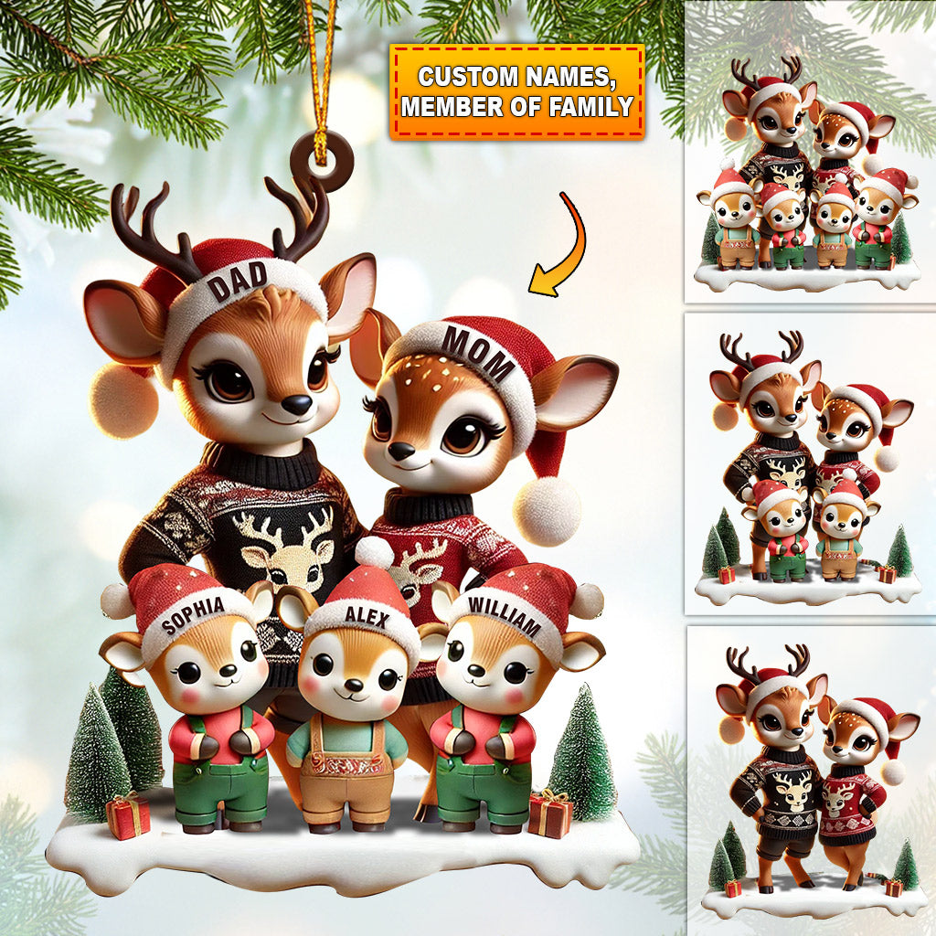 Deer Family Decor Christmas Ornament, Personalized Ornament