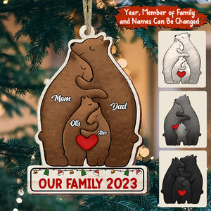 Christmas Bear Family, Custom Name - Personalized Custom Shaped Wooden Ornament - Gift For Family, Christmas Gift