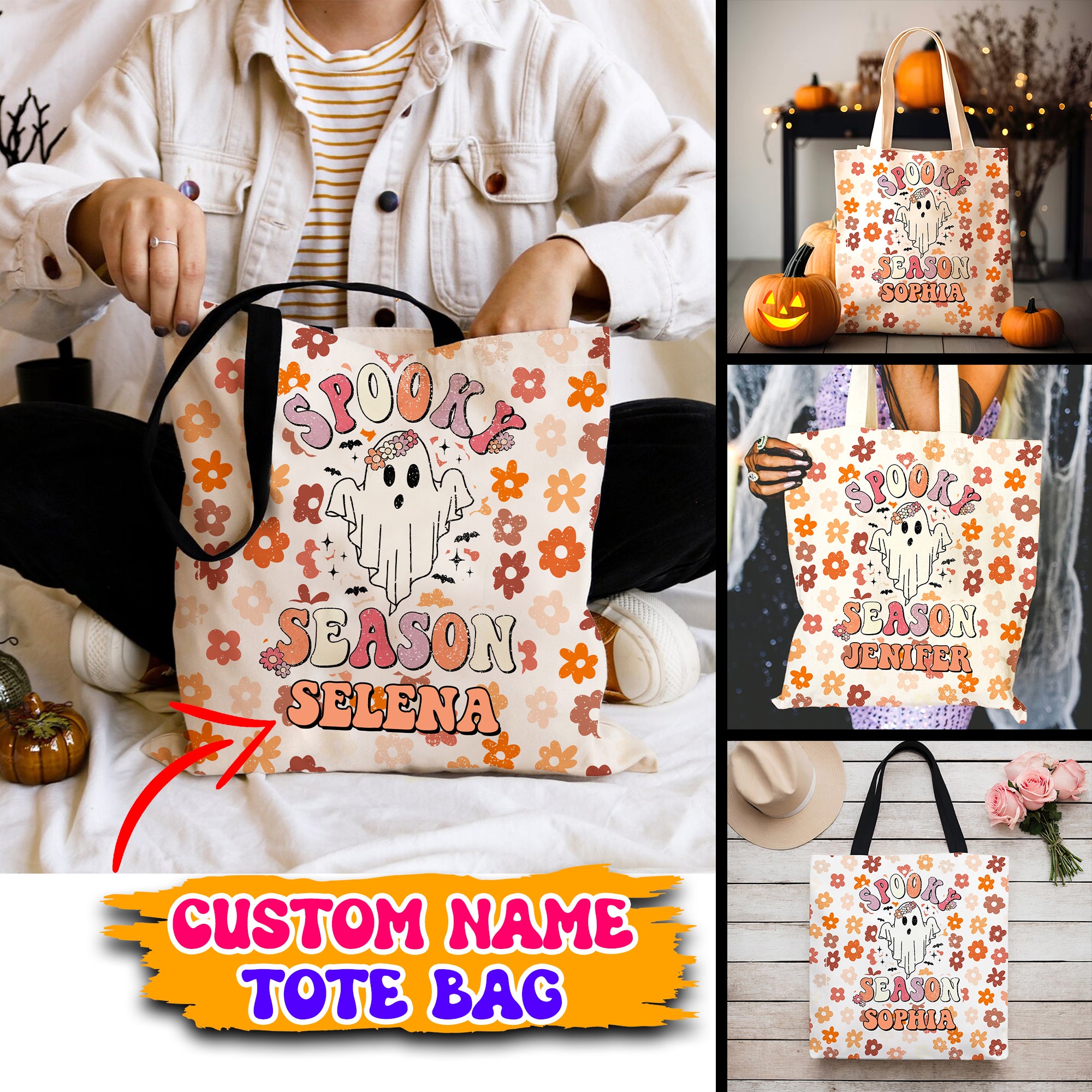 Spooky Season - Custom Name - Personalized Tote Bag, Halloween Gift