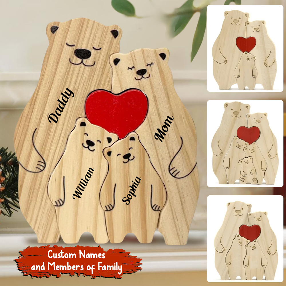 Personalized Wooden Bear Family Christmas - Puzzle Wooden Pet Family - Wooden Pet Carvings