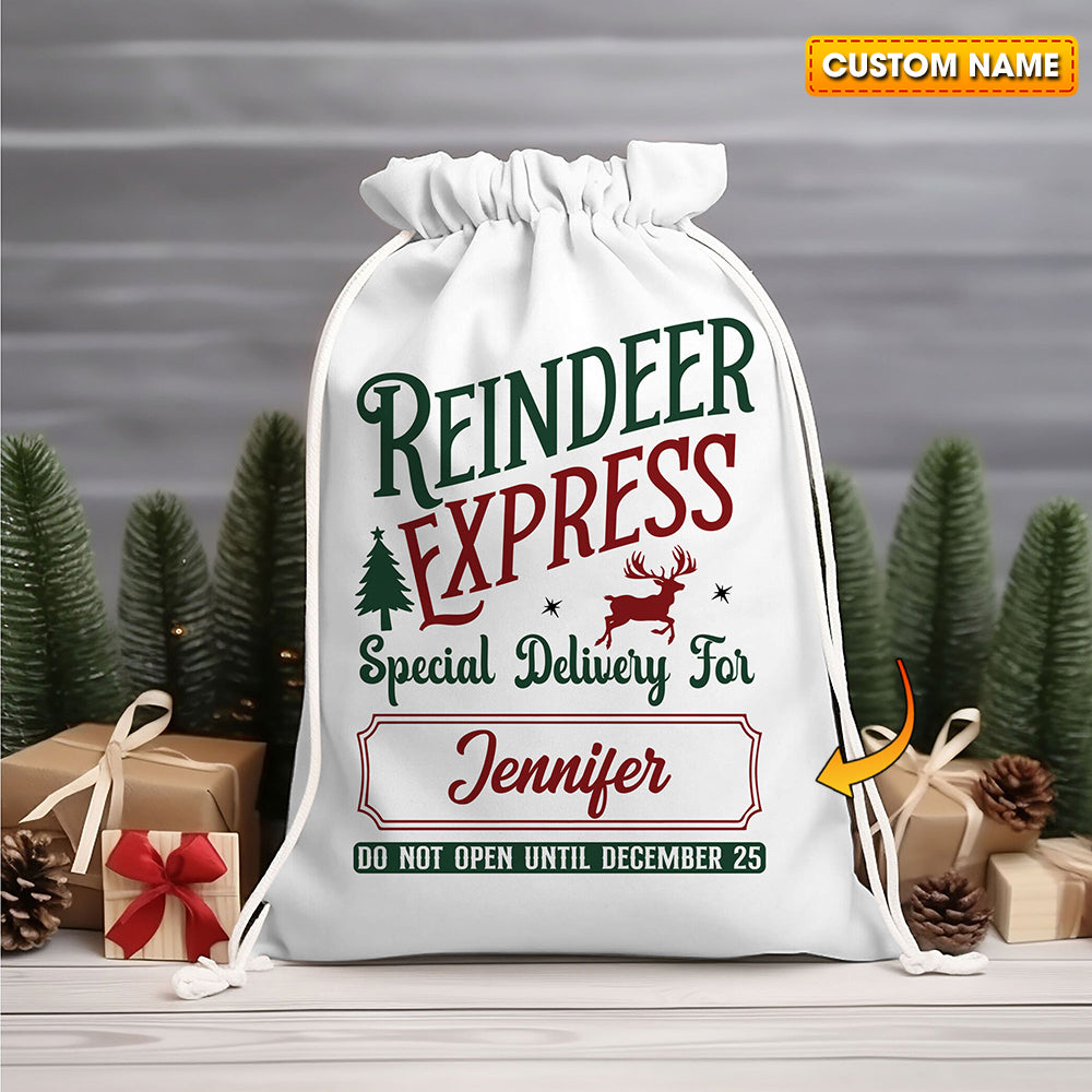 Reindeer Express Custom Name, Personalized String Bag, Christmas Gift