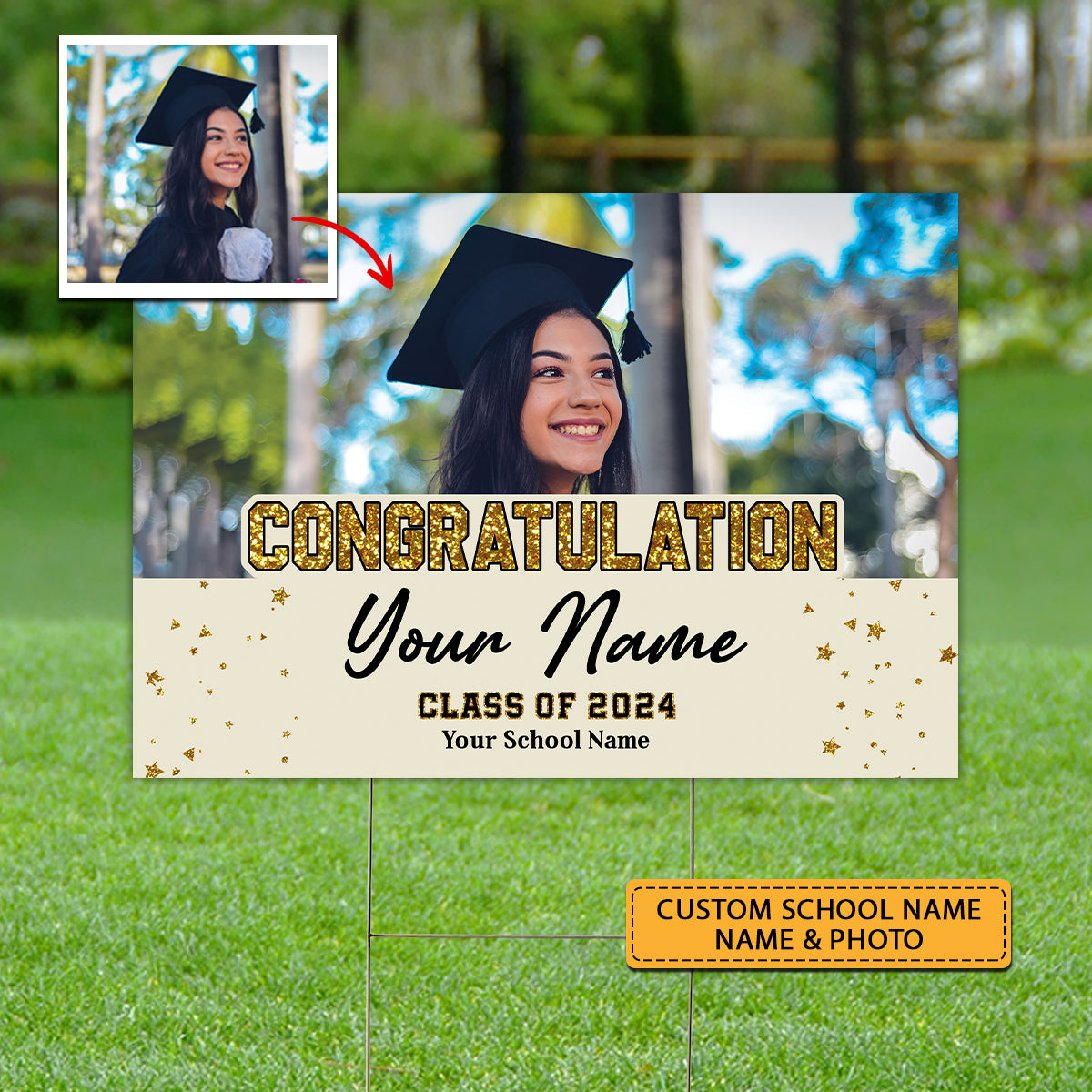 Congratulation Class Of 2024, Custom School Name, Your Name And Photo, Personalized Lawn Sign, Yard Sign, Gift For Graduation