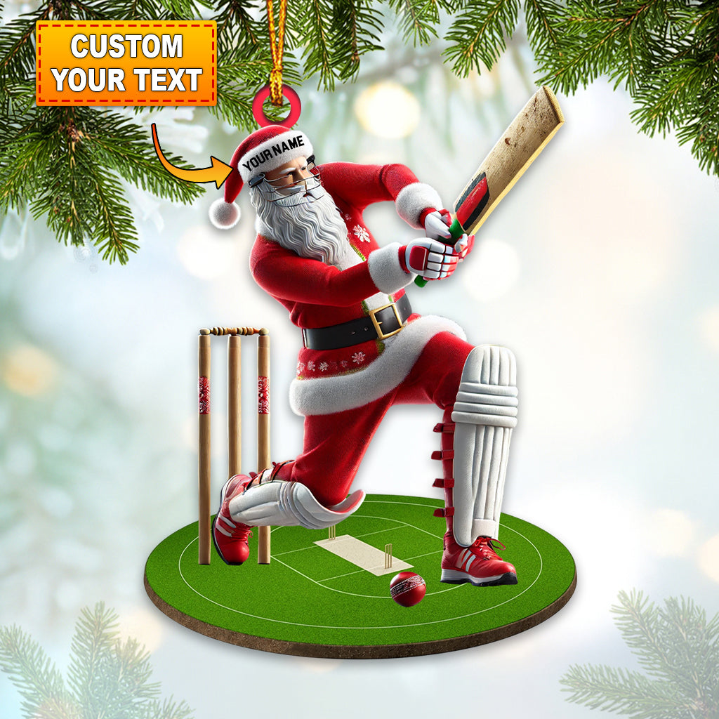 Santa Playing Cricket Ball Christmas Ornament, Personalized Ornament