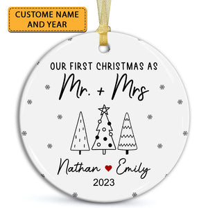 Our First Christmas As Mr & Mrs - Personalized Ceramic Ornament - Gift For Christmas, Family Gift