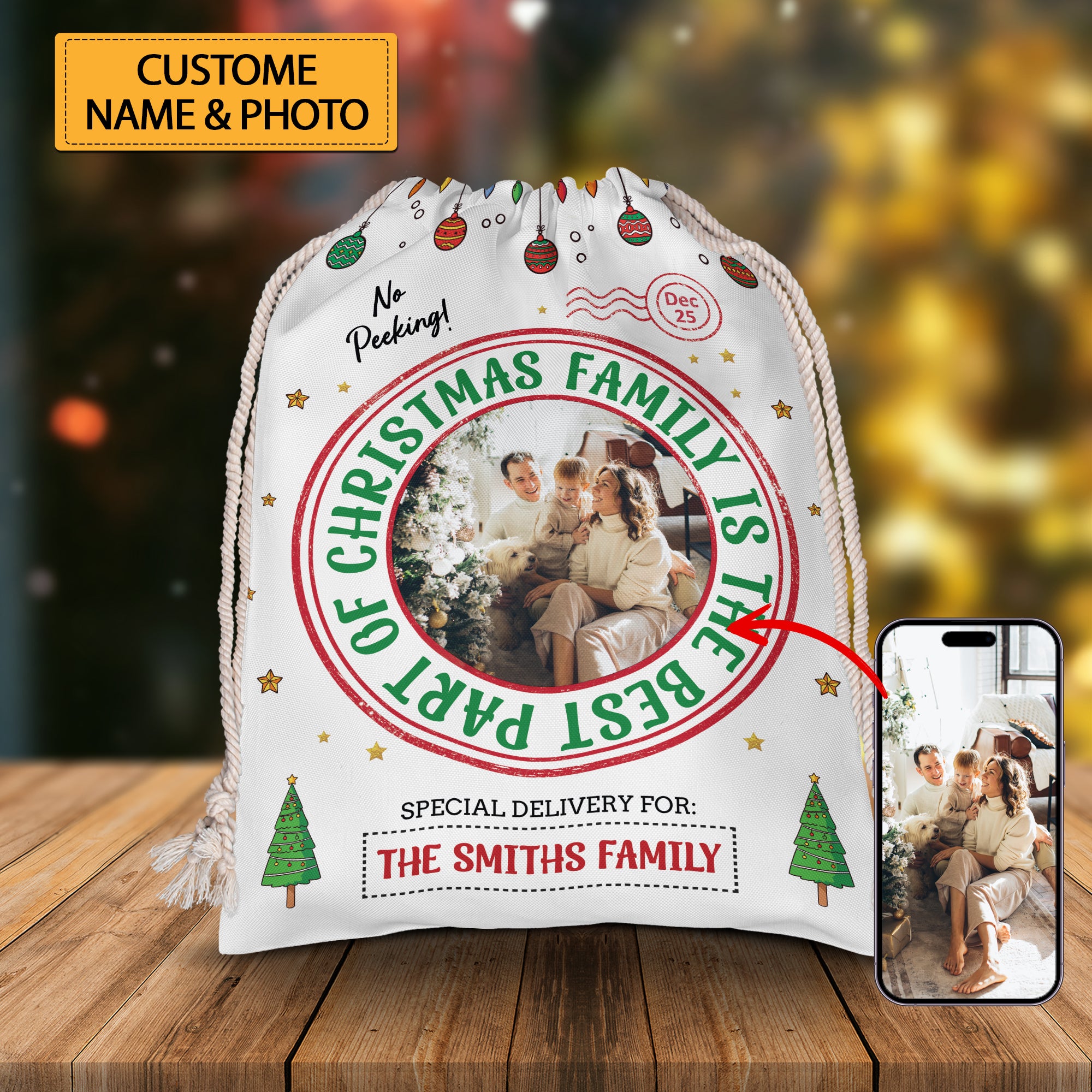 Family Is The Best Part Of Christmas- Personalized String Bag, Christmas Gift, Gift For Family