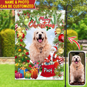 Merry Christmas Pet- Personalized Pet Photo And Name Flag - Christmas Gift, Gift For Pet Lovers