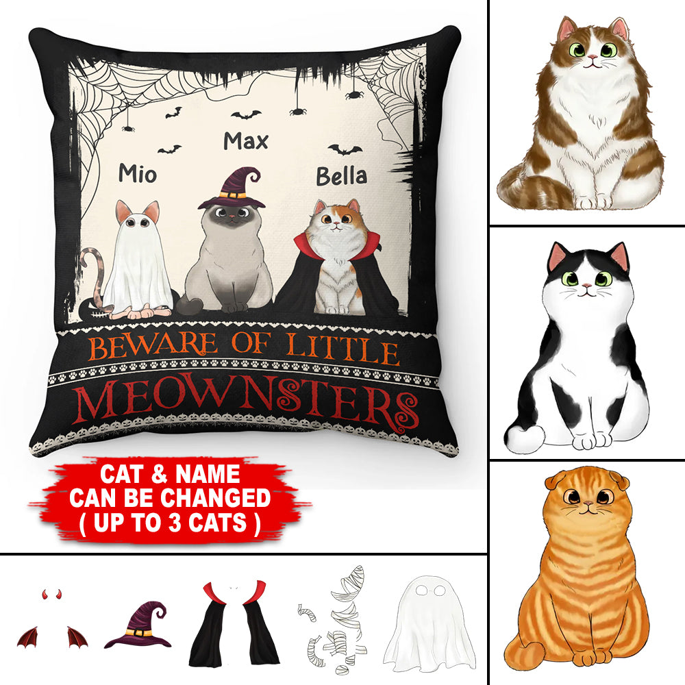 Beware Of Little Meownster - Personalized Pillow, Halloween Decor Gift, Cat Lovers Gift, Halloween Gift