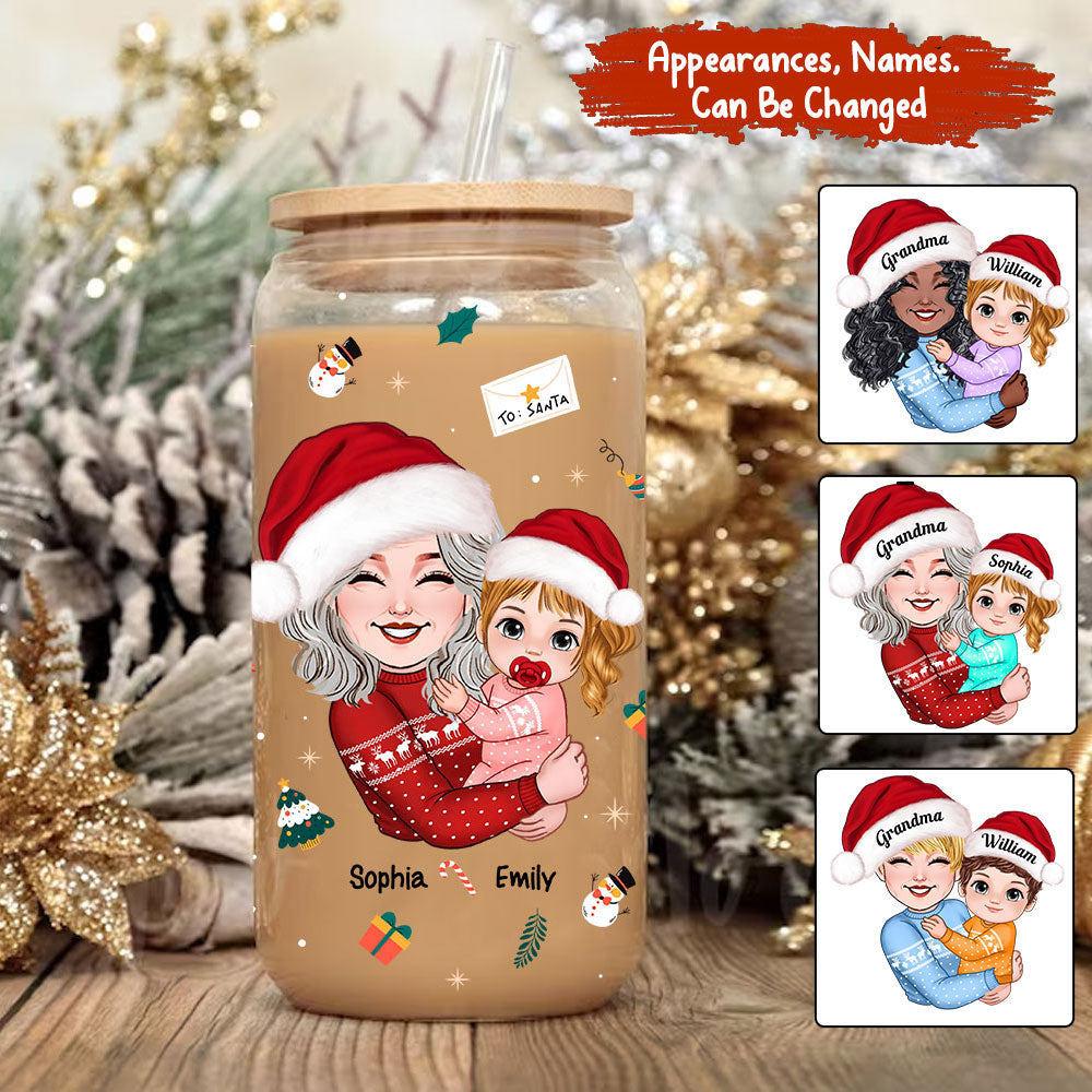 Grandma Carried The Kid, Christmas Decor - Customization Glass Bottle, Frosted Bottle, Gift For Family, Christmas Gift