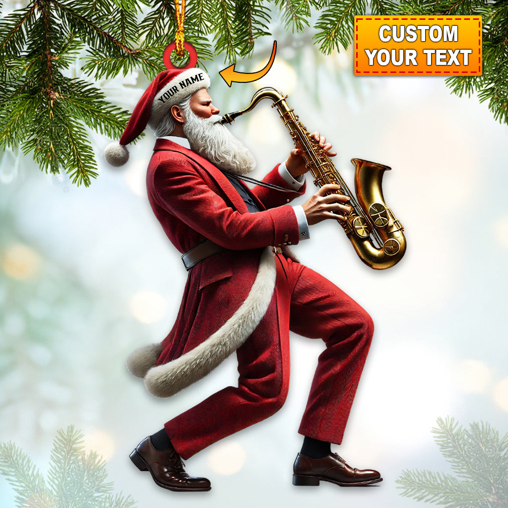 Santa Saxophone Christmas Ornament, Personalized Ornament