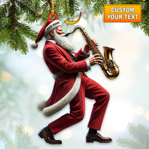 Santa Saxophone Christmas Ornament, Personalized Ornament