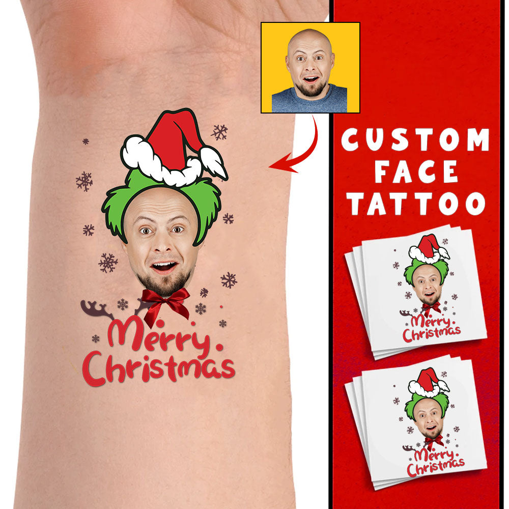 Merry Christmas, Custom Photo Temporary Tattoo, Personalized Tattoo, Fake Tattoo