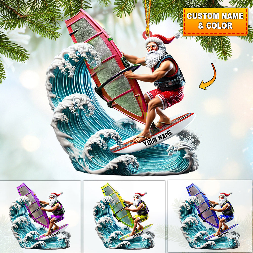 Surfing Santa Christmas Ornament, Personalized Ornament