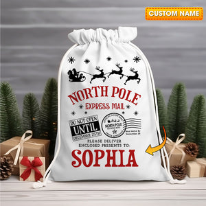 North Pole Bag Custom Name, Personalized String Bag, Christmas Gift