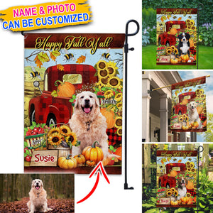 Happy Fall Y'all - Personalized Pet Photo & Name Flag - Gift For Pet Lovers