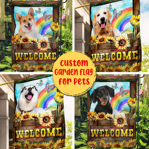 Personalized Sunflower Dog, Custom Dog Photo With Rainbow Garden Flag