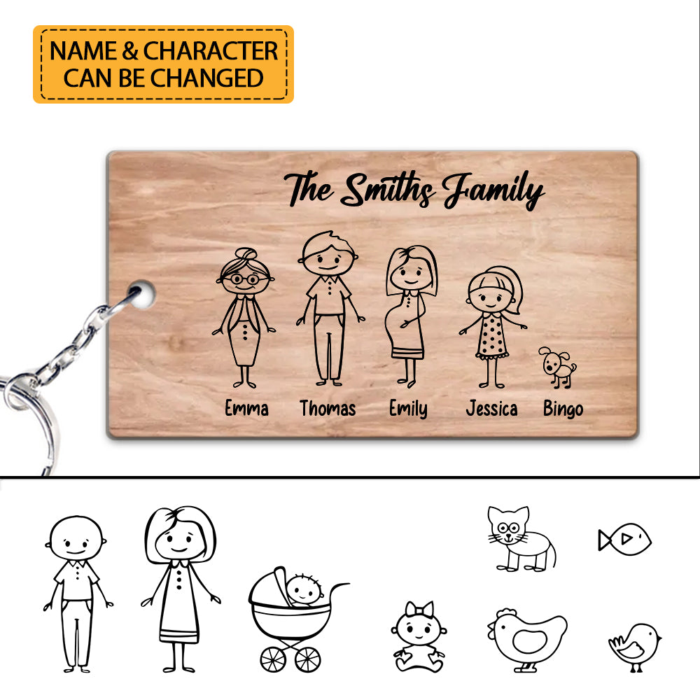 Custom Shapes And Names - Personalized Wooden Keychain - Gift For Family