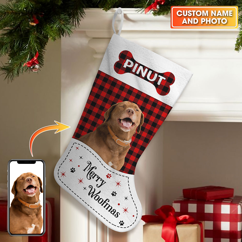 Merry Christmas Sock - Personalized with Pet Name Photo - Custom Socking Decoration - Christmas Gift