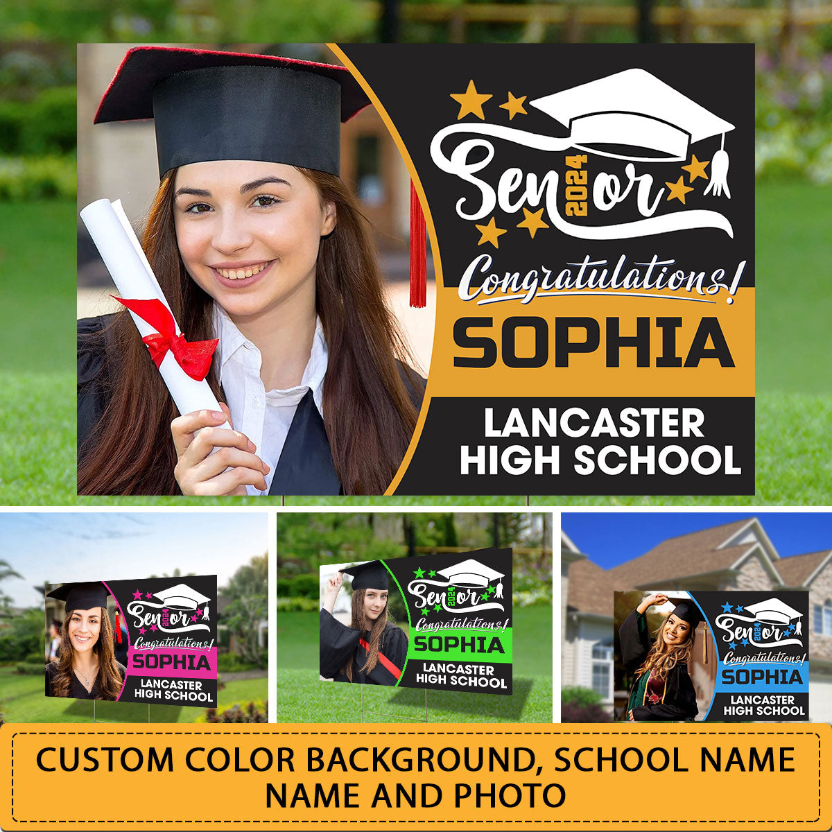 Senior 2024 Congratulations, Custom Photo, School Name And Your Name, Personalized Lawn Sign, Yard Sign, Gift For Graduation